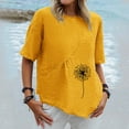 thumbnail image 2 of Chemises d'Été pour Femmes Col Rond Imprimé Coton Lin Haut Grande Taille Ourlet Irrégulier Décontracté Confortable Manches Courtes Blouse, 2 of 4