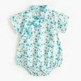 thumbnail image 2 of PINQI Baby Fashion Jumpsuit Kids Baby Girls Short Sleeve Floral Patchwork Romper Bodysuit Outfit for 0 to 3 Years, 2 of 9