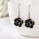 thumbnail image 2 of Rose Gold Plated Black Rose Flower Dangle Drop Earrings Fashion Jewelry for Women, 2 of 4