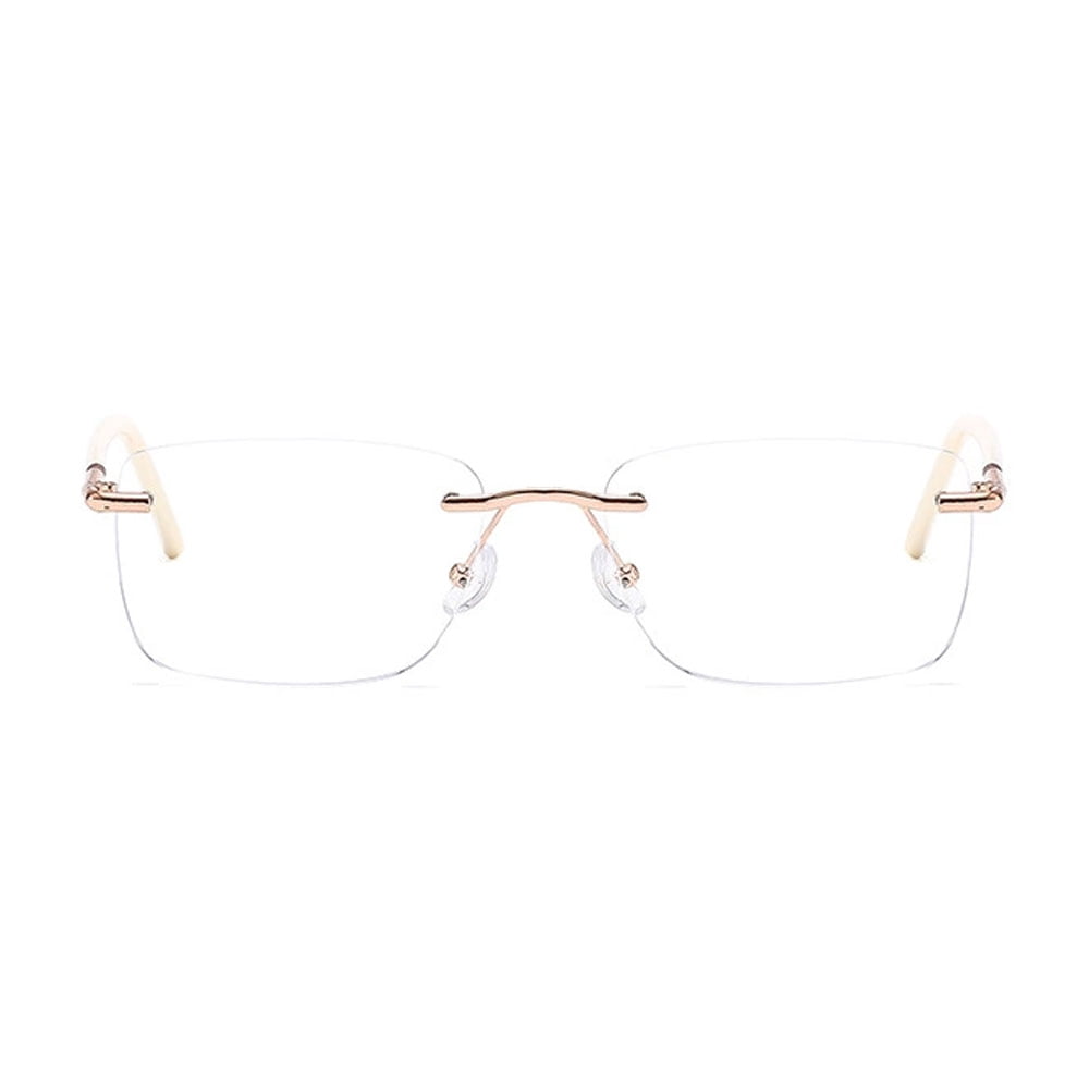 4 Pairs of Women White Rimless Rectangular Reading Glasses 2.00, Men Frameless Metal Blue Light Blocking Readers +2.00 Strength