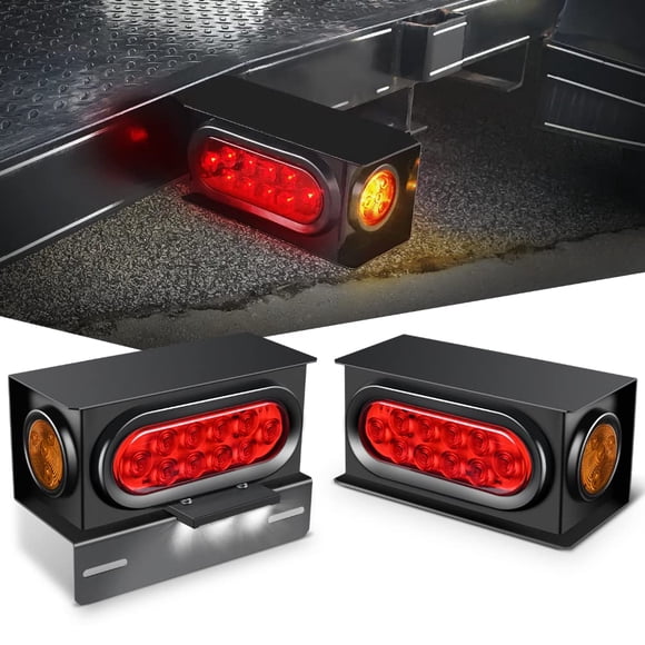 Nilight 2 Pcs Boîtes Lumineuses en Acier pour Remorque Kit de Boîtier avec Feux Arrière Ovales Rouges de 6 Pouces Marqueur Latéral Rond Ambre de 2 Pouces Plaque d'Immatriculation 3LED