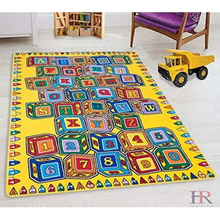 - Teaching ABC Blocks Party accent Kids Educational play mat For School/Classroom / Kids Room/Daycare/ Nursery Non-Slip Gel Back Rug Carpet-(5 by 7 feet)
