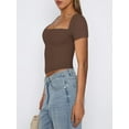 thumbnail image 4 of Women Short Sleeve Crop Tops Solid Color U-Neck Casual T-Shirts Summer Slim Fit Shirts Streetwear, 4 of 6