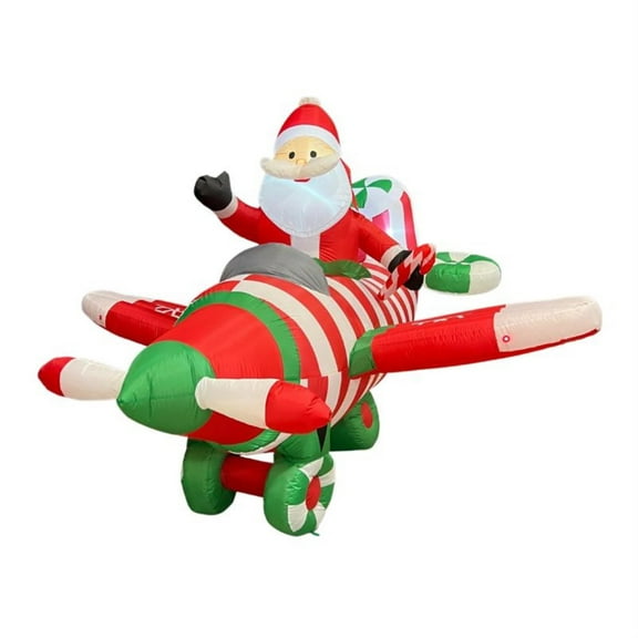 Celebrations Yard Inflatable, Santa in Candy Cane Plane, 8'