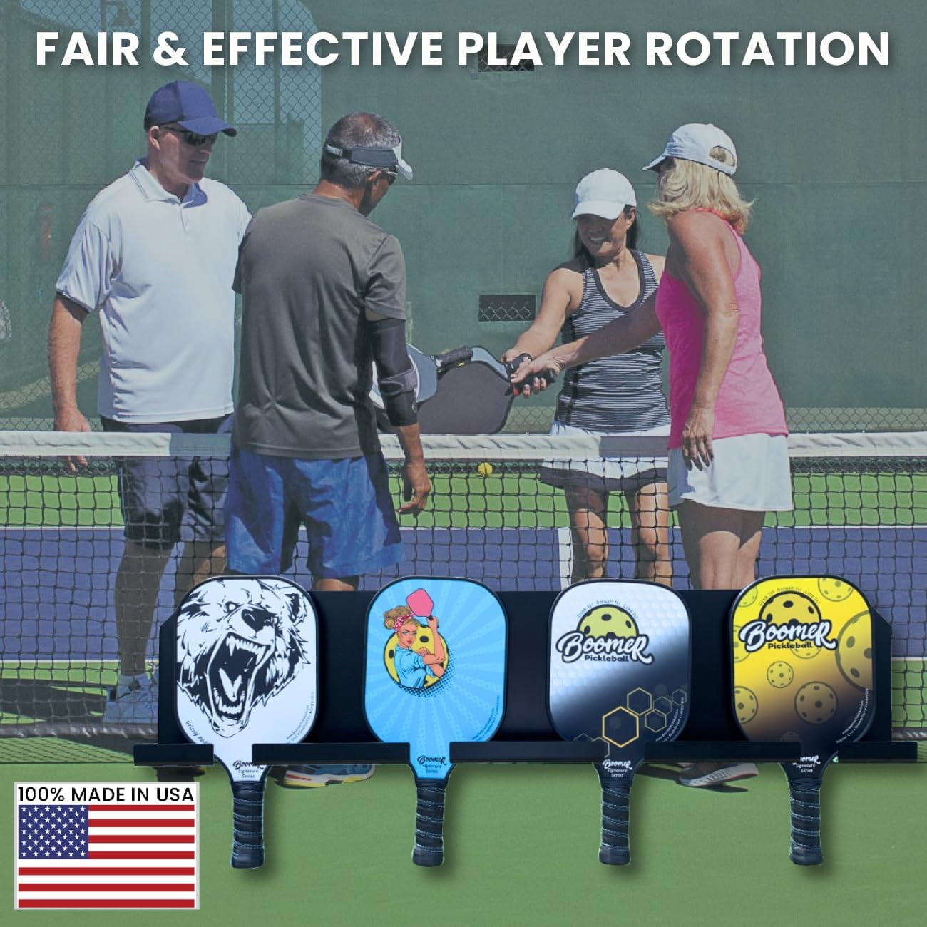 HD Pickleball Paddle Rack Wall Mount – Holds 4 or 8 Paddles, Heavy-Duty 1/8" Steel Organizer, Weather-Proof Powder Coated Court Storage Rack