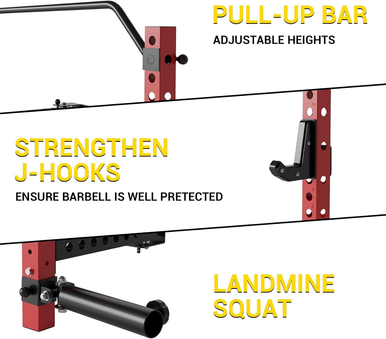 Riedhoff Folding Wall Mounted Squat Rack with Pull Up Bar, 47 x 22 x 89", Black & Red