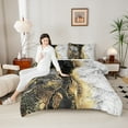 thumbnail image 4 of jejeloiu Retro Marble Texture Queen Comforter Set,Modern Fulid Ink Bedding Sets,Black Gold White Bedding Comforter Set For Men Women,Super Cozy Room Decor Reversible,3-Piece, 4 of 8