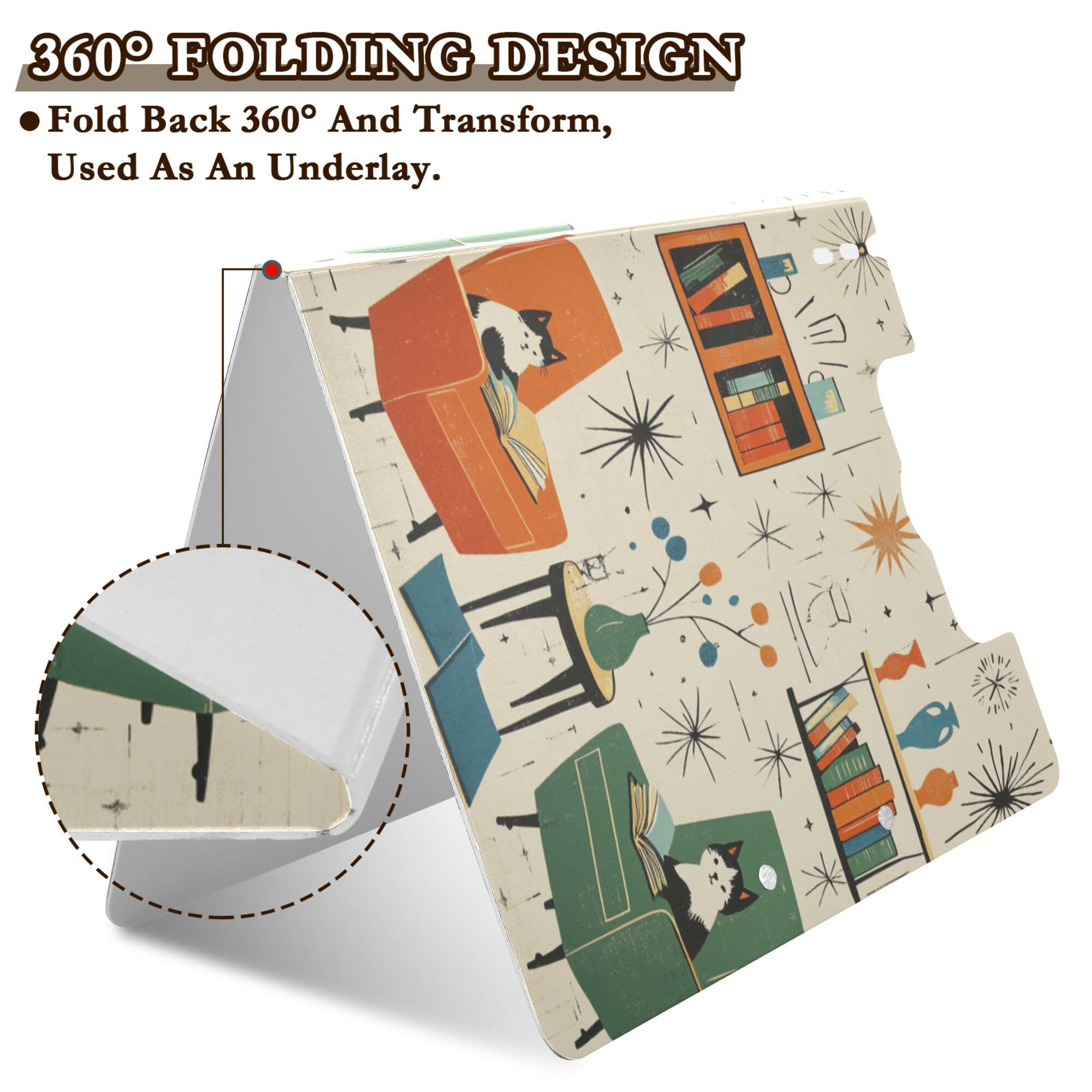 FORMRS A4 Clipboard Folder with Pen Holder Horizontal Foldable School Office Binder, Beige Cats Reading