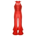 thumbnail image 2 of YONGHS Kids Girls Metallic Shiny Gymnastics Leotard Bell-bottom Full Body Bodysuit Jazz Dance Costume Red 12, 2 of 7