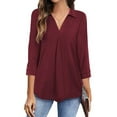 thumbnail image 6 of Avamo Womens 3/4 Sleeve Lapel V Neck Tunic Work Blouse Office Business Shirts Casual Loose Solid Color Tops, 6 of 6