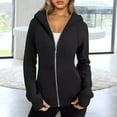 thumbnail image 3 of Ettsollp Lady Hoodie Jacket Plush-lined Solid Color Zipper Closure with Pockets Elastic Cuffs And Hem Long Sleeves Cardigan Casual Daily Coat, 3 of 7