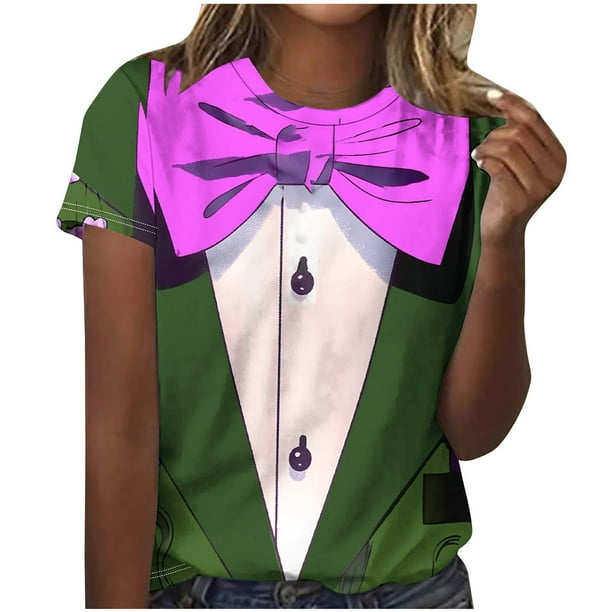 Camisetas Casuales de Manga Corta de la Tripulación Cuello Impreso Gráfico Tee Ligero Superior 95% Poliéster 5% Elastano, Uso Diario Camiseta Cómoda para Todo el Año