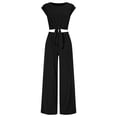 thumbnail image 6 of Women's 2 Piece Summer Outfit Cap Sleeve V Neck Belted Crop Top Wide Leg Pants, 6 of 6