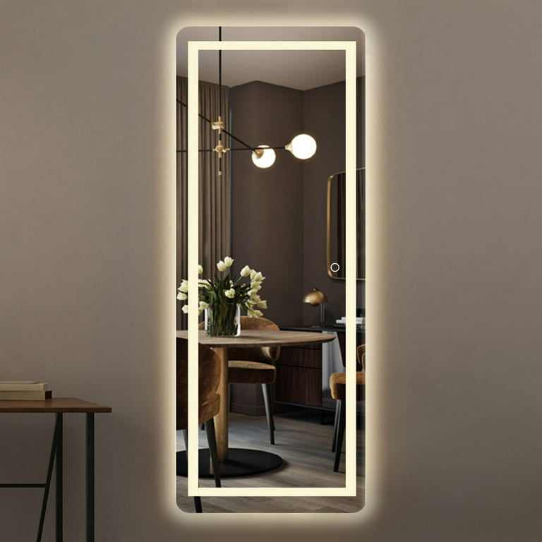 LED Mirror Full Length Mirror Wall Mounted Mirror Vanity Mirror with Lights  for Bathroom/Bedroom/Living Room with Dimming Touch Switch, Waterproof (LED,  64 x 21) 