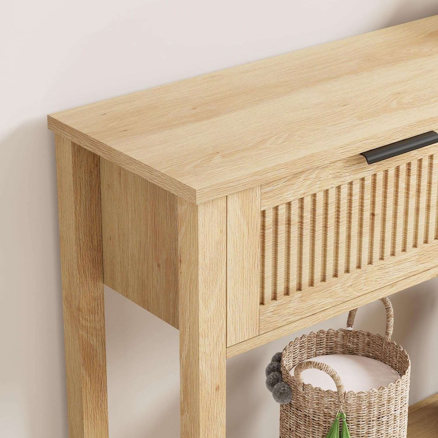 Farmhouse Entryway Table,43 Inch Wood Console Table with 2 Drawers,2 Tier Sofa Table with Storage for Living Room, Foyer Tables for Entryway-Burlywood