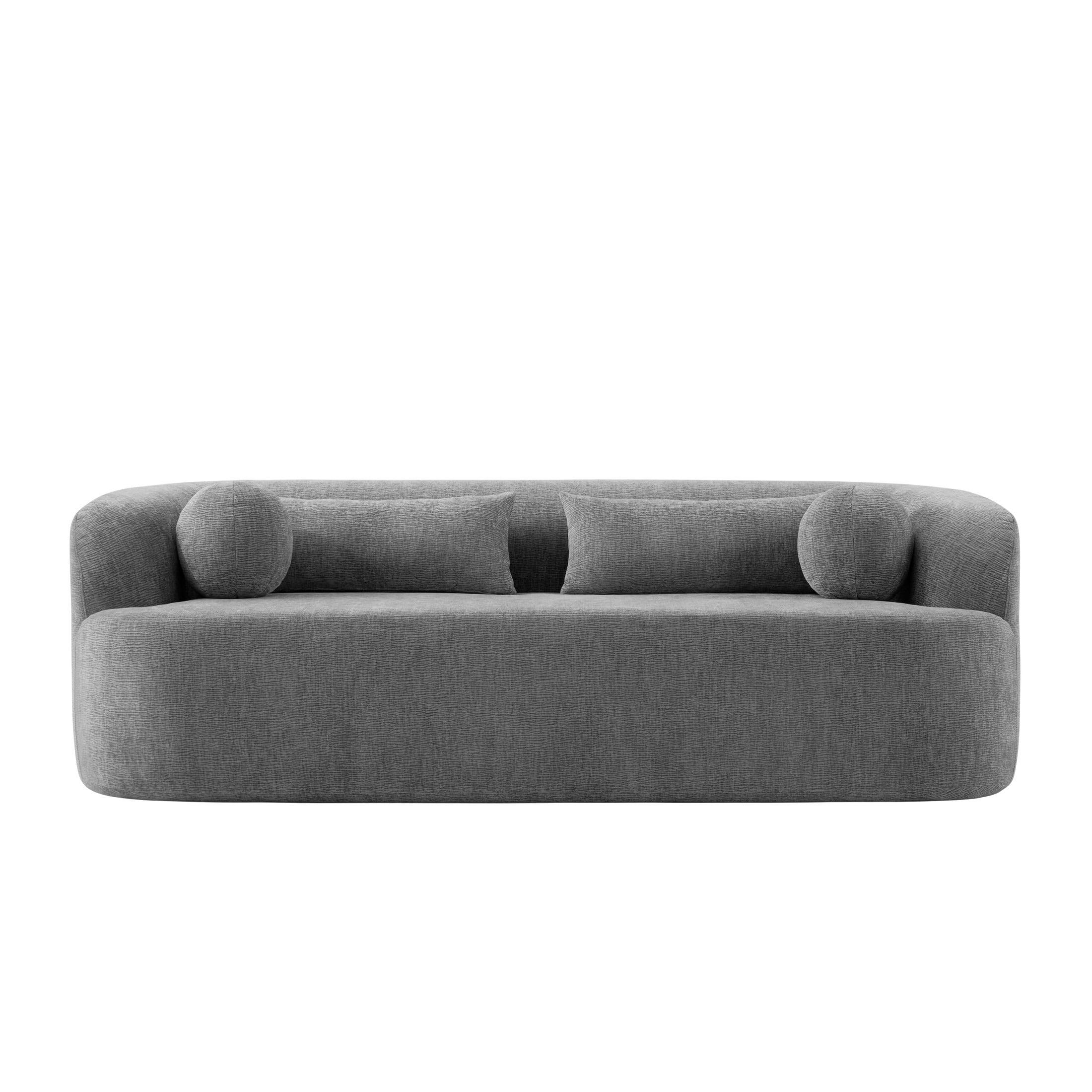 Noble House 86" Modern Chenille Boneless Sofa, 3-Seater Curved Cloud Couch with Pocket Springs for Living Room, Gray