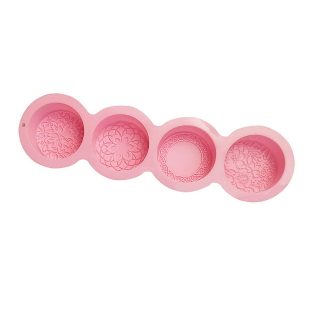 Molde de silicona para jabón de 4 cavidades, antiadherente, redondo, hecho a mano, para hacer jabón artesanal Rosado
