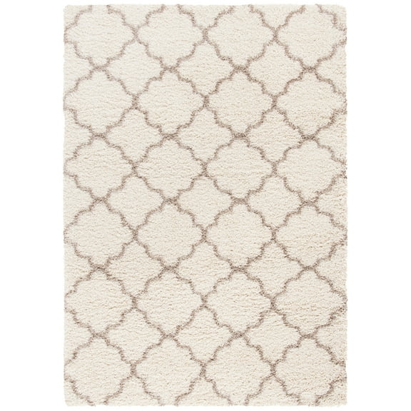 SAFAVIEH Hudson Jaye Plush Geometric Shag Area Rug, Ivory/Beige, 7' x 7' Round