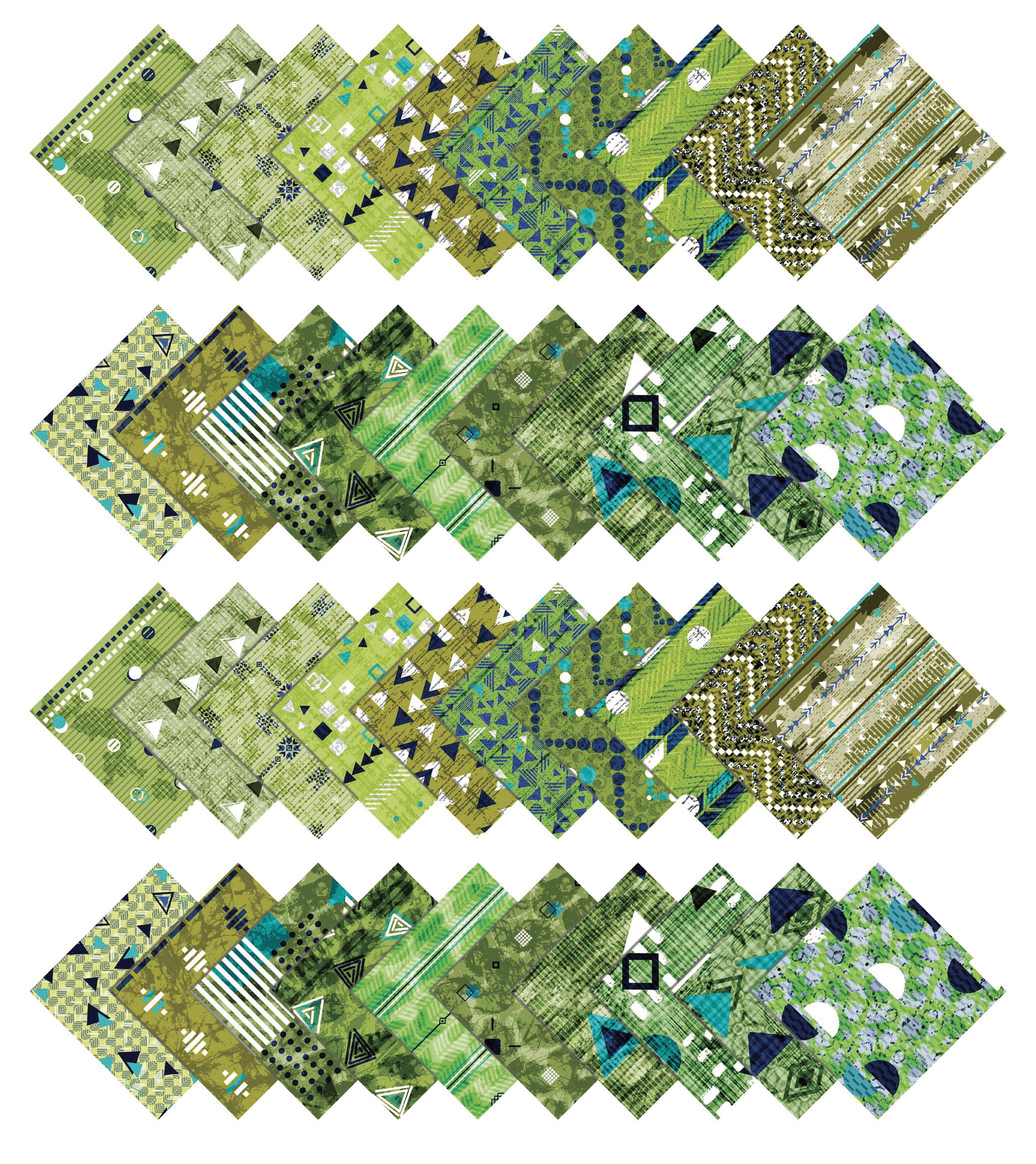 Soimoi 40Pcs Geometric & Texture Print Cotton Precut Fabrics For Quilting Craft Strips 2.5x42inches Jelly Roll - Green