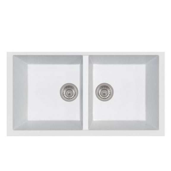 Latoscana AM8620ST-58UG Undermount Double Bowl Granite Kitchen Sink-whait