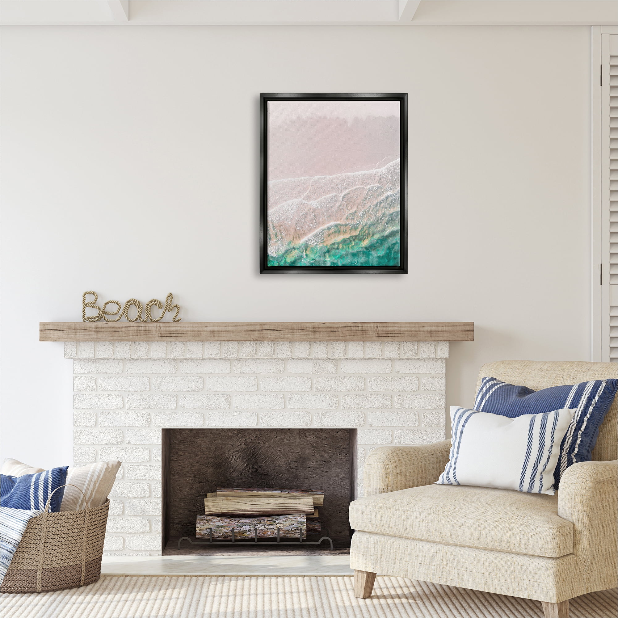 Stupell Industries Modern Beach Foam Abstract Painting Black Floater Framed Canvas Art Print Wall Art, 25 x 31