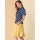 thumbnail image 4 of Blusa Corta Manga Acampanada Ojo De Cerradura En La Espalda Plisado Cuello Alto Lunares Allegra K Azul Marino XL, 4 of 6