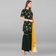 thumbnail image 5 of Janasya Indian Round Neck Half Sleeve Gold Print Dark Green Poly Crepe Kurti With Sharara And Dupatta For Women, 5 of 10