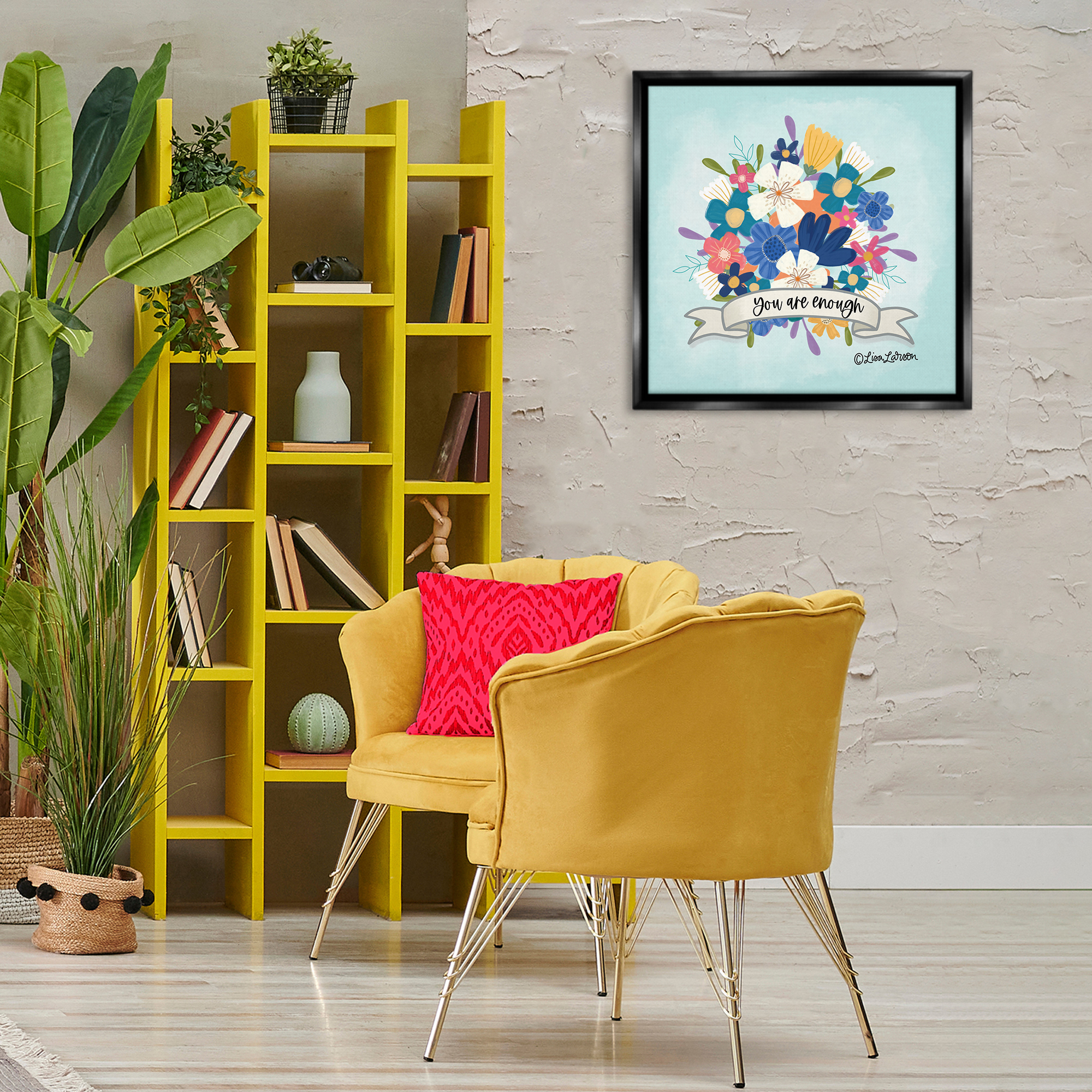 Stupell Industries Floral You Are Enough Plants & Flowers Painting Black Floater Framed Canvas Art Print Wall Art, 25 x 25