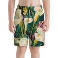 thumbnail image 2 of Cauagu Tropical Floral Jungle Print Swim Trunks for Men,Youth Boys Swim Shorts Compression Liner Beach Shorts Boys' Swimming Shorts 7-20 Years Bathing Suit-Large, 2 of 7