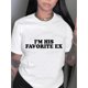 thumbnail image 1 of Women's Casual Round Neck Short Sleeve T-Shirt, "I'm His Favorite Ex" Print, Comfortable Summer Top, Knitted Polyester Fabric, All-Season Fashion Tee, 1 of 6