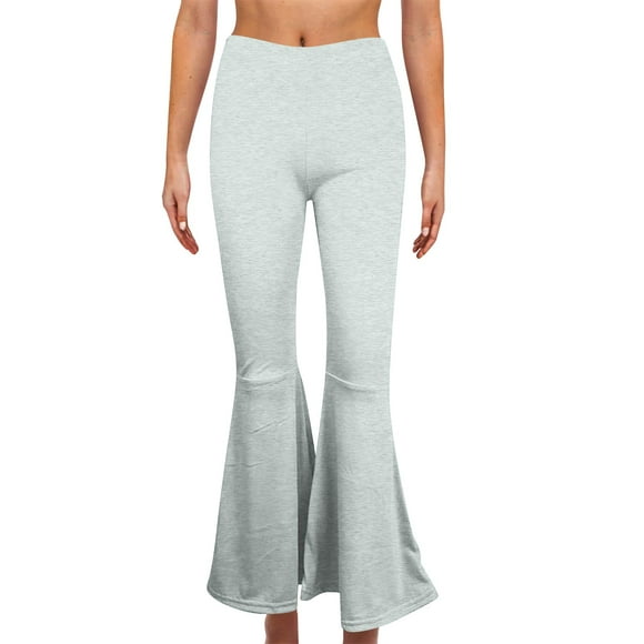 Women's Stretch Flare Leggings Fashion Solid Colour Tights Casual Boot Cut Dance Yoga Pants Grey 4XL