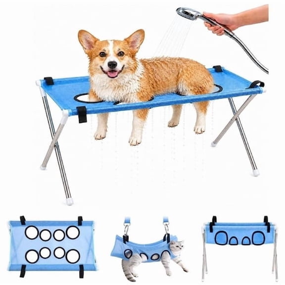 Pet Grooming Hammock Stand, Foldable Pet Bath Holder Sling Shower Chair,Hammock Stand with Stable Stainless Steel Frame