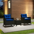 thumbnail image 4 of Gymax Set of 3 Wicker Rocking Set Patio w/ Tempered Glass Table & Soft Cushions Navy, 4 of 10
