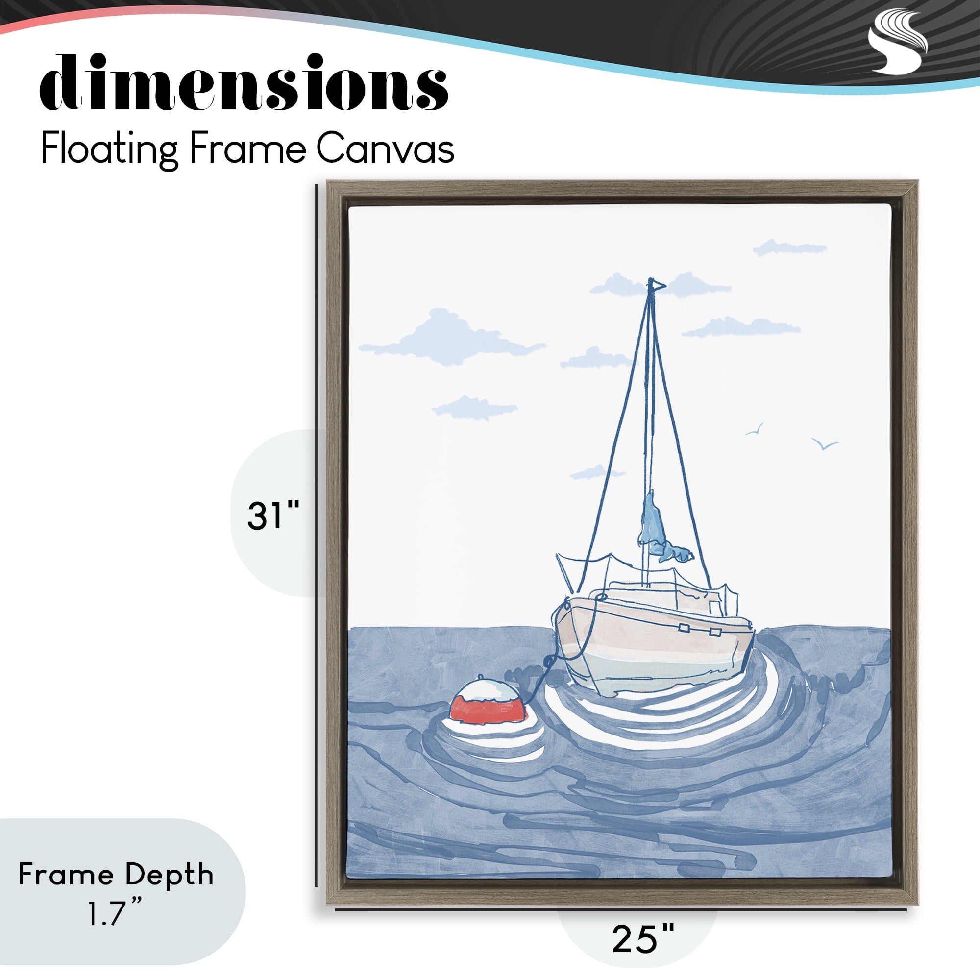 Stupell Industries Cool Tone Sailboat Floating Brown Framed Floater Canvas Wall Art, design by Melissa Tilley