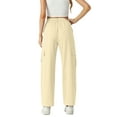 thumbnail image 5 of GIRUNS Womens Cargo Pants High Waist Trousers Beige M With Pockets Wide Leg Pants Loose Stretchy Casual Comfy Relaxed Fit Streetwear Long Straight Pants For Women, 5 of 7