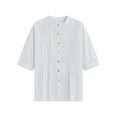thumbnail image 6 of qucoqpe Women's Linen Cotton Tops Lightweight Pleated Short Sleeve Button-Down Shirts Summer Comfy Breathable Vacation Blouse Tees, 6 of 7