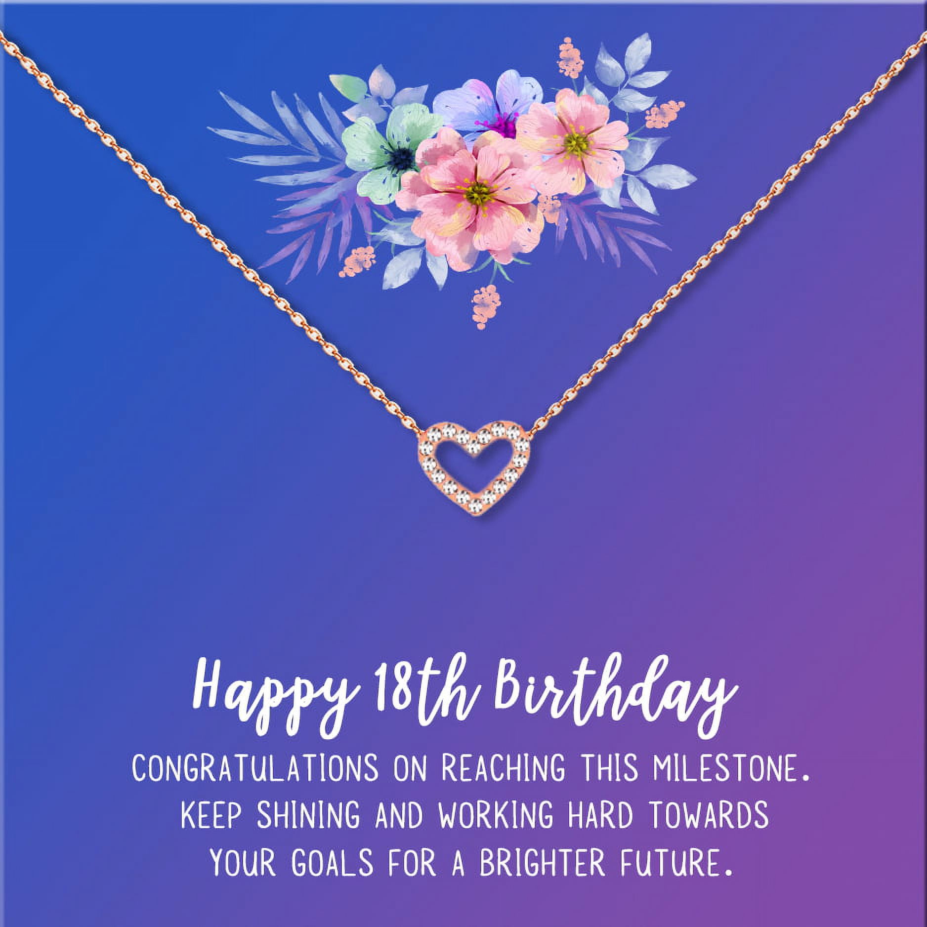 Anavia Happy 18th Birthday Gifts Stainless Steel Fashion Necklace Birthday Card Jewelry Gift for Girl, Birthday Gift for Daughter-[Rose Gold Mini Crystal Heart, Blue-Purple Gift Card]