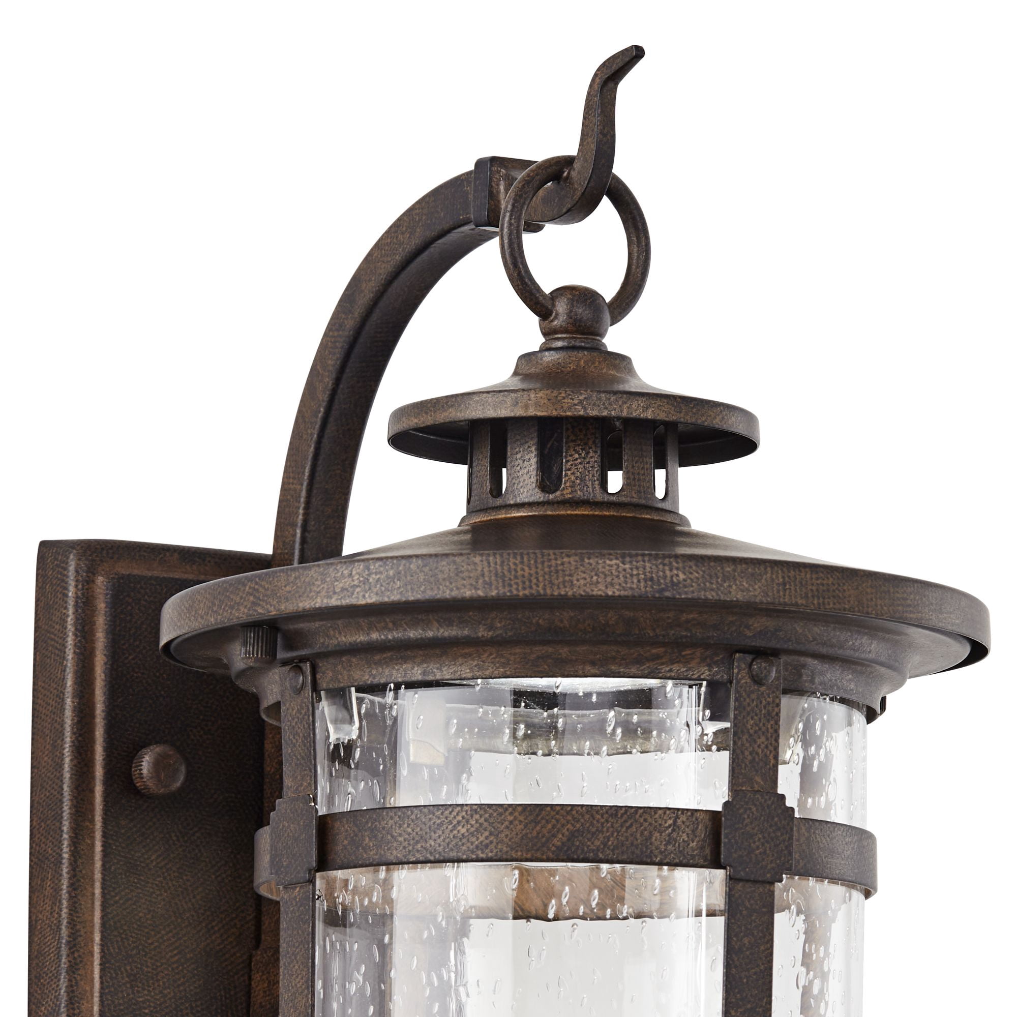 Franklin Iron Works Callaway Rustic Industrial Outdoor Wall Light Fixtures Set of 2 Bronze LED 11 1/2" Clear Seedy Glass for Post Exterior