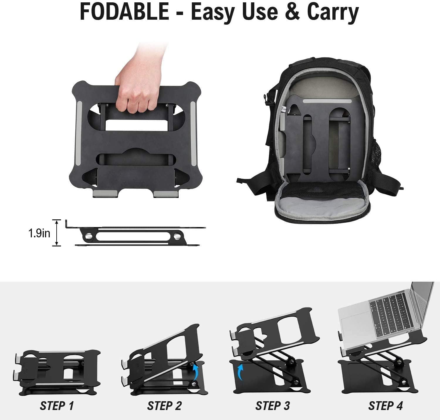 Adjustable Laptop Stand,Portable Laptop Computer Stand Riser&Multi-Angle Stand with Heat-Vent to Elevate Laptop Holder for Mac,Notebook,Lenovo KT1-black