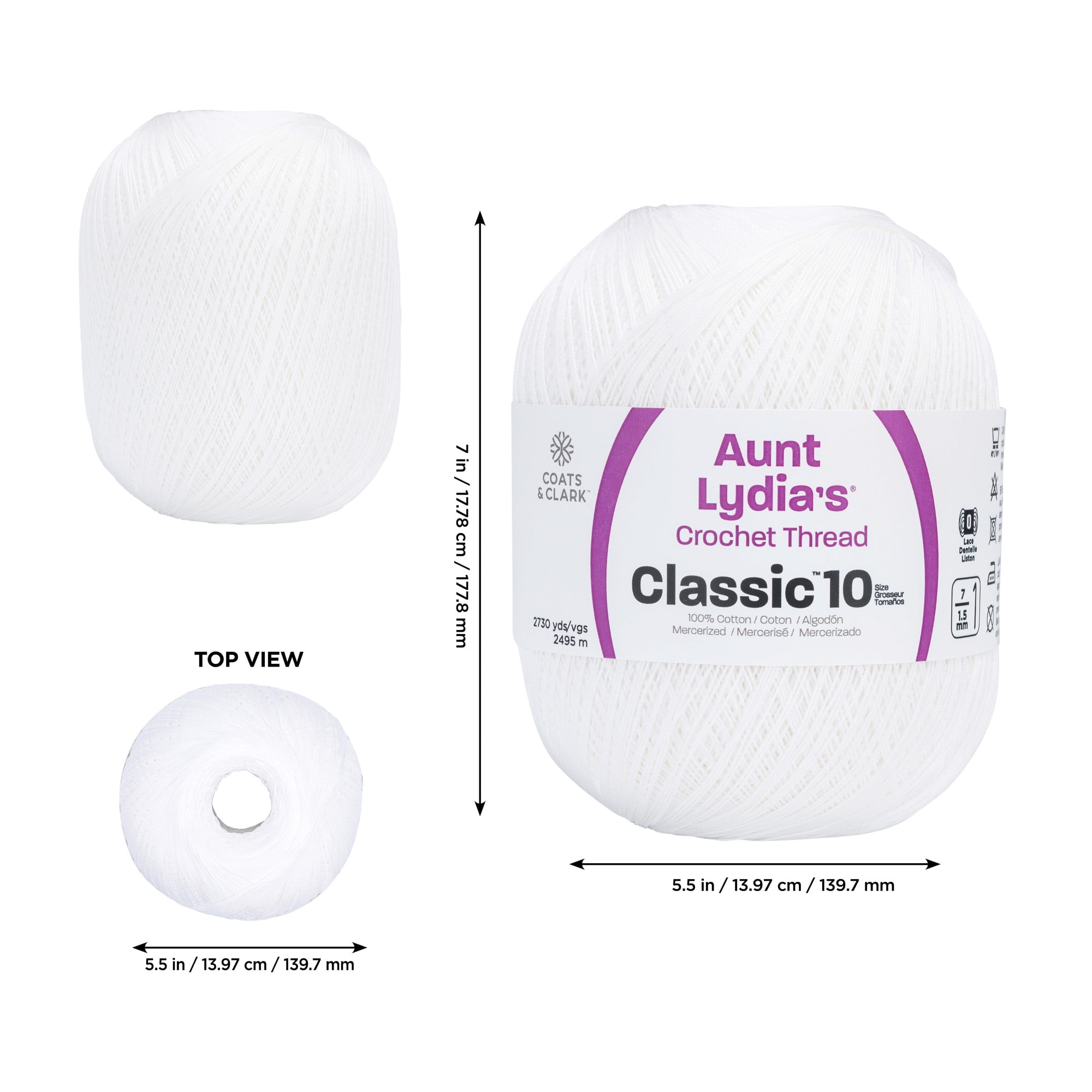 3-Pack - Aunt Lydia's Classic Crochet Thread - White - Size 10 Value Pack -  1000 Yards Each
