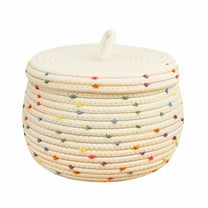 LAMIRO Storage Basket with Lid, Round Cotton Rope Basket Small Decorative Basket, Cute Colorful Rainbow Container Woven Storage Bin for Organizing (9.84 X 9.84 X 6.29 In)