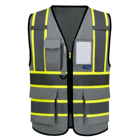 

AYKRM High Visibility Safety Vest With Pockets Reflective Strips And Zipper Yellow Orange(XS-6XL)