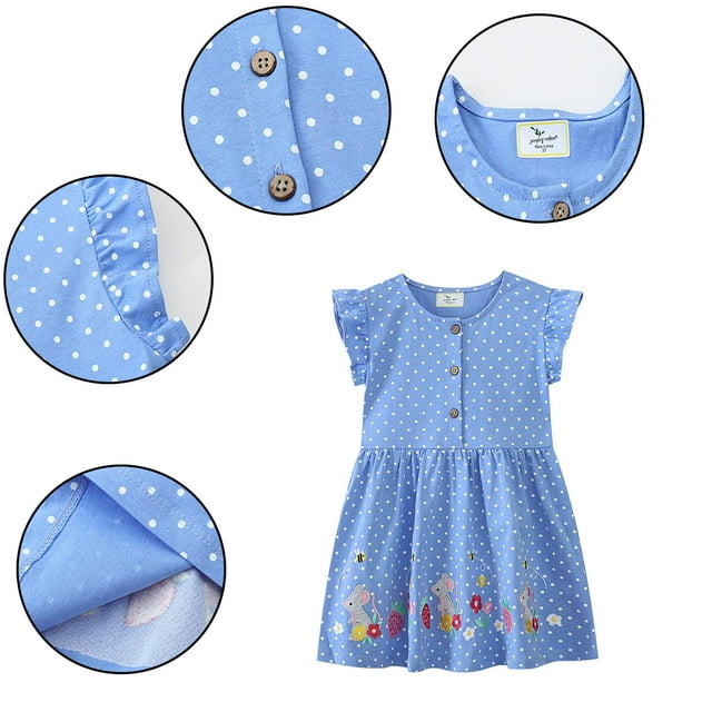 AJZIOJIRO Robe Décontractée pour Filles, Robe à Boutons Imprimée Simple pour Tout-Petits, Robe d'Été à Col Rond avec Jolis Pois