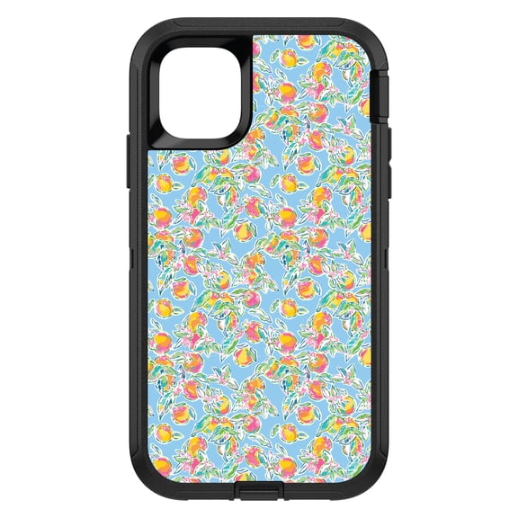 DistinctInk Custom SKIN / DECAL compatible with OtterBox Defender for iPhone 11 Pro (5.8" Screen) - Preppy Pattern - Orange & Blue Flowers Floral