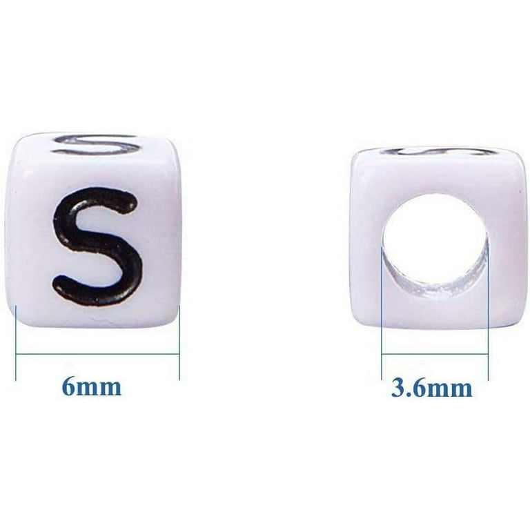 100pcs Acrylic Square Letter Beads (6mm) White Beaded With Black Letters  For Diy Keychains, Beading Accessories