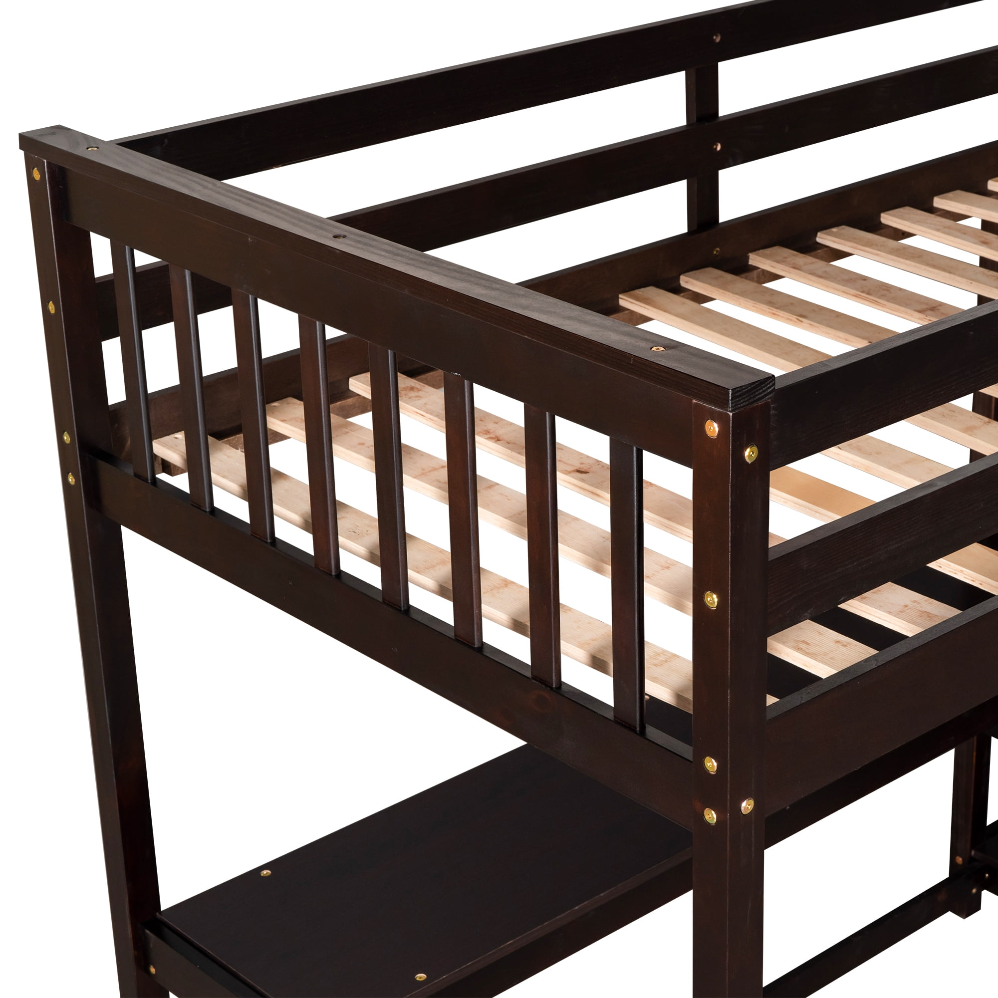 Euroco Wood Twin Loft Bed with Desk for Kids, Espresso