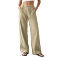 thumbnail image 3 of MuXiKeJi Clothes Cotton Linen Pants Women Petite High Waisted Wide Leg Trousers Summer Dressy Casual Work Slacks with Pockets, 3 of 7