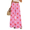 thumbnail image 2 of Women's Fashion Pocket Valentine's Day Print Stretch Adjustable Drawstring Wide Leg Pants, Elastic Waist Holiday Pants, Casual Lounge Wear for Women,Hot Pink,S, 2 of 7