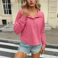 thumbnail image 2 of Feancey Corduroy Long Sleeve Shirts for Women Half Button Collar Pullover Tops Fall Casual Lightweight Sweatshirt Solid Color Loose Tunic Tees Pink L, 2 of 7