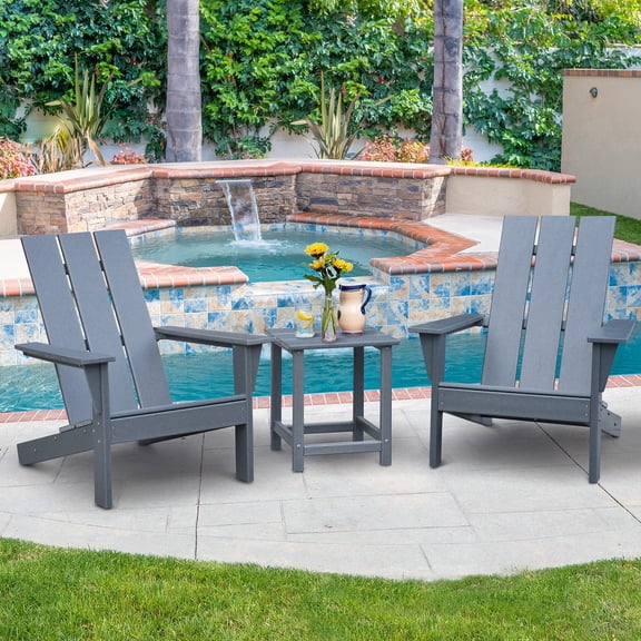 JP OUTDOOR 3PCS Adirondack Chair & Table Furniture Sets,Gray